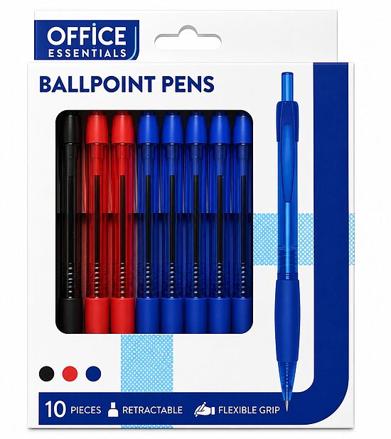 Office Essentials lodīšu pildspalvas ar elastīgu satvērienu – 10 gab.