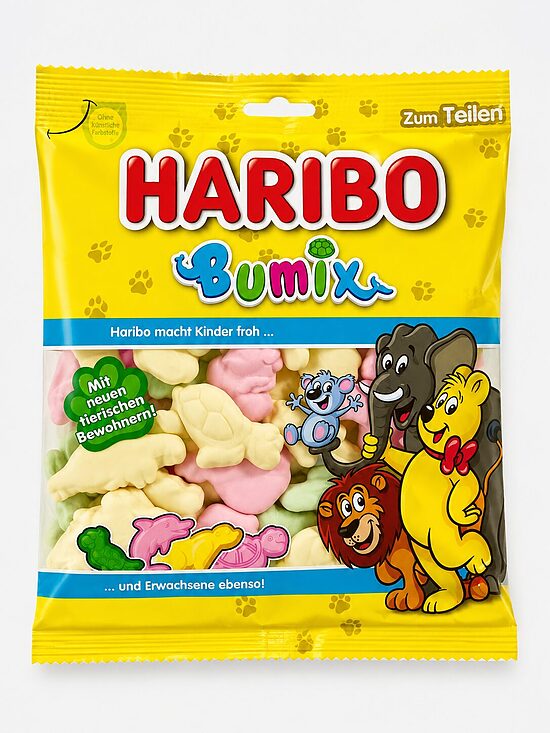 HARIBO Bumix – dzīvnieku formas putu konfektes ar augļu garšām, 175 g
