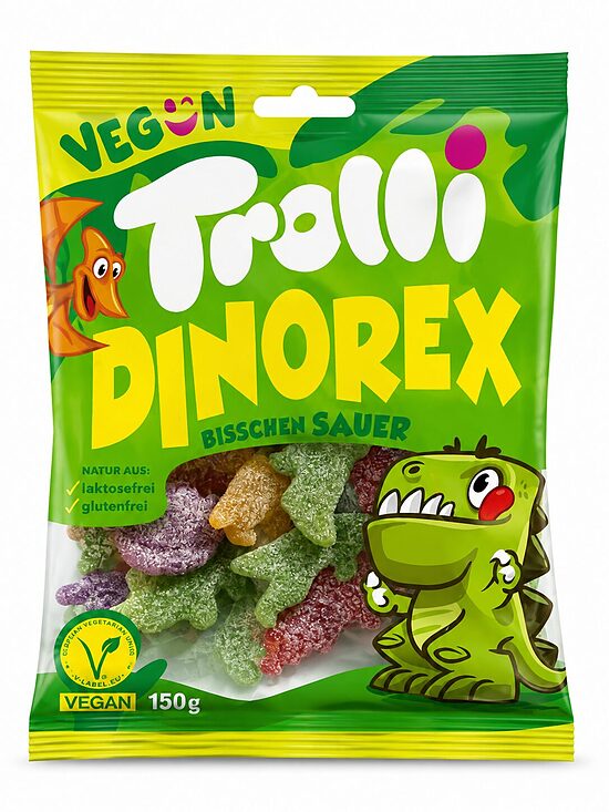 Trolli Dinorex vegānās skābās želejkonfektes, 150 g