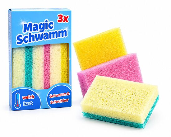 Magic Schwamm 3 gab. – daudzfunkcionālie trauku mazgāšanas sūkļi ar skrubera virsmu