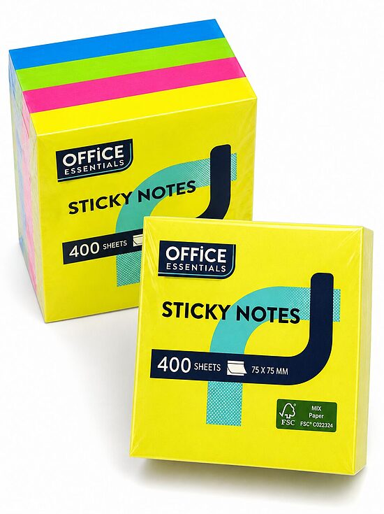 Office Essentials līmlapiņas 75 × 75 mm, 400 lapas