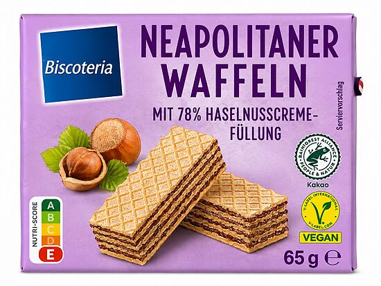 Biscoteria Neapolitaner vafeles ar lazdu riekstu krēma pildījumu, 65 g 4x