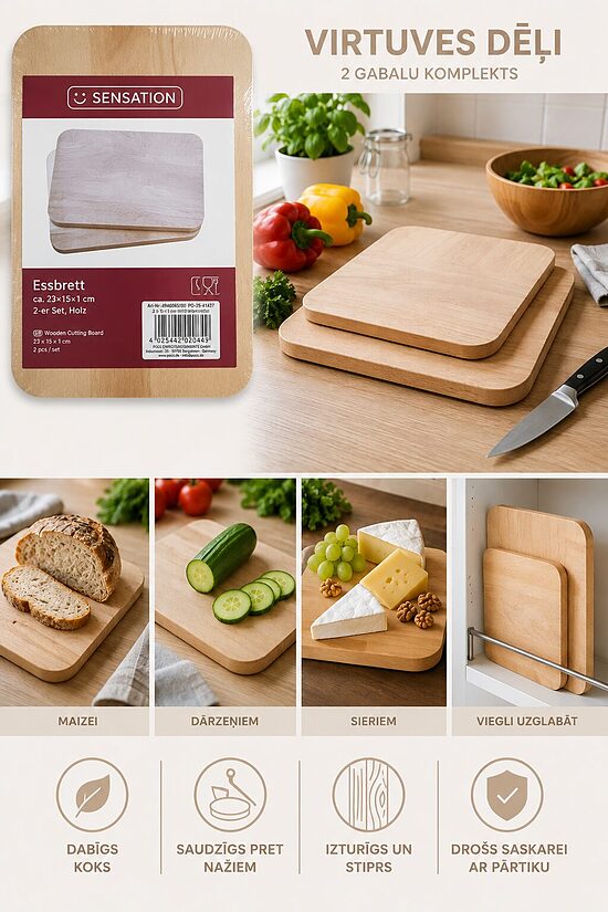 SENSATION koka griešanas dēlīšu komplekts 23 × 15 cm – 2 gab.