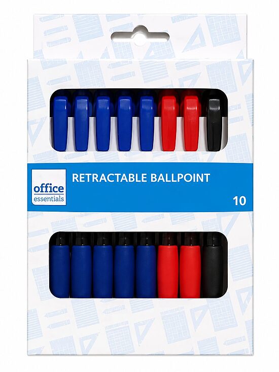 Office Essentials izvelkamas lodīšu pildspalvas – 10 gab.