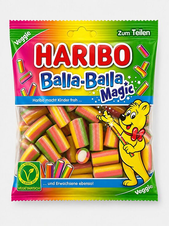 HARIBO Balla-Balla Magic – krāsainas veģetārās želejkonfektes, 160 g