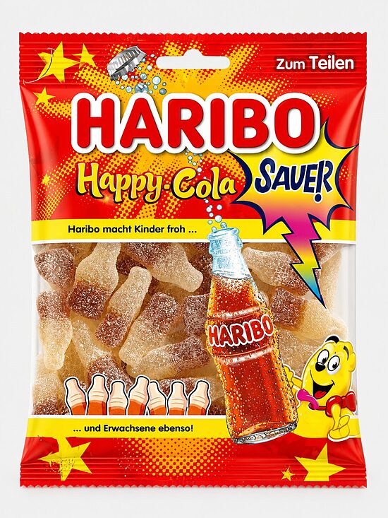 HARIBO Happy-Cola Sauer skābās kolas garšas želejkonfektes, 175 g