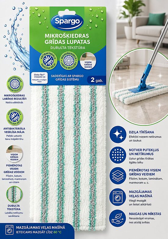 Spargo divpusējas mikrošķiedras grīdas lupatiņas – 2 gab.