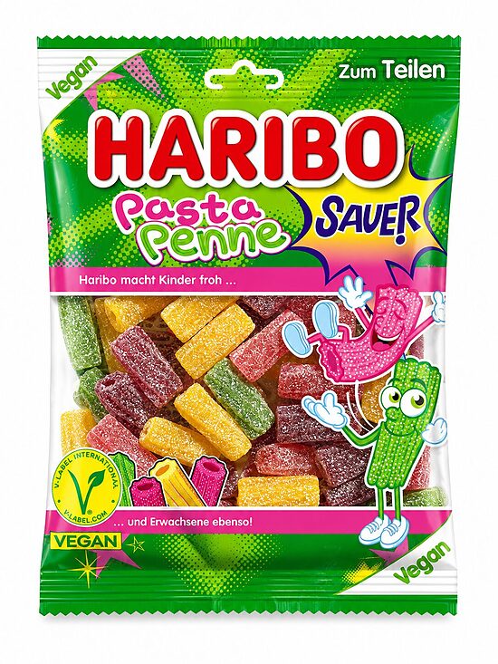HARIBO Pasta Penne Sauer – skābās vegāniskās želejkonfektes 160g