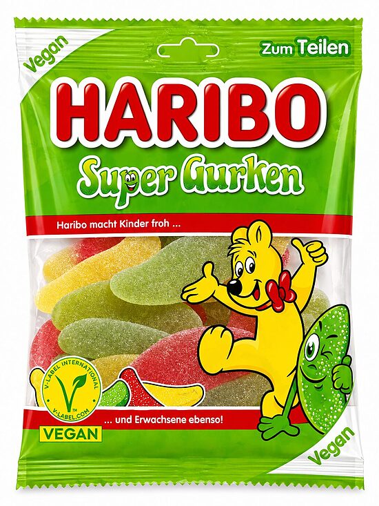HARIBO Super Gurken – vegāniskas augļu garšas želejkonfektes 175g