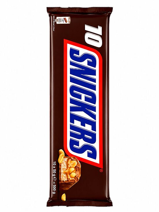 Snickers šokolādes batoniņi ar zemesriekstiem un karameli – 10 × 50 g, 500 g
