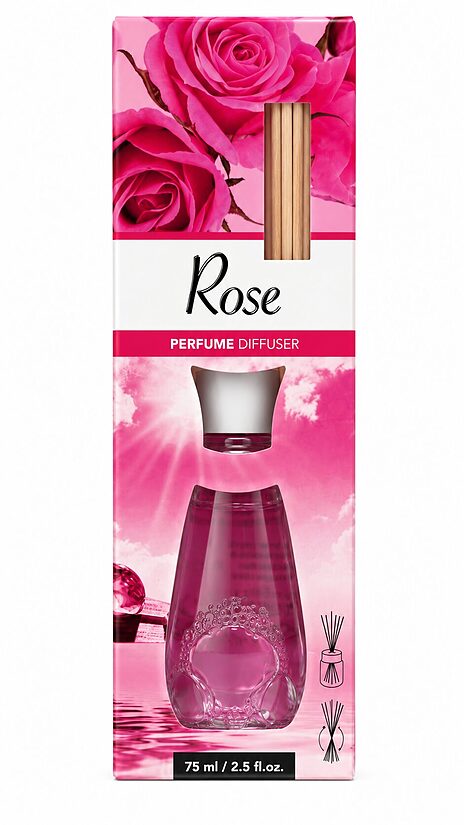 Rose smaržu difuzors ar kociņiem, 75 ml